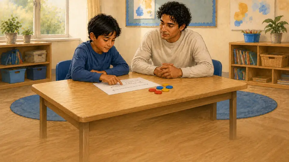 Teacher candidate reviewing an elementary student’s number-line reasoning
