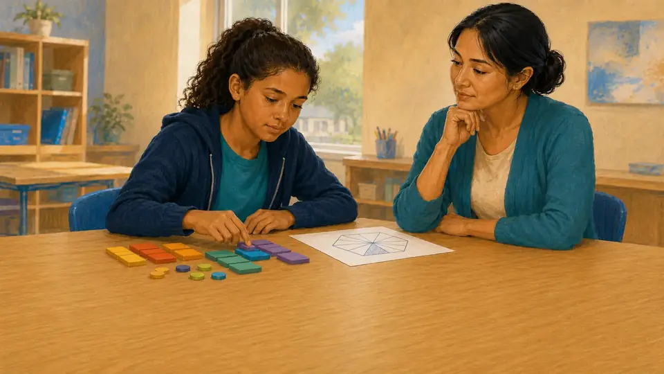 Teacher candidate observing a student use visual mathematics tools