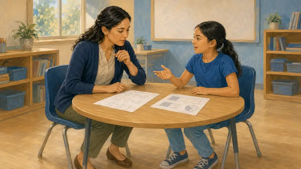 Teacher candidate comparing a student’s written work and visual model